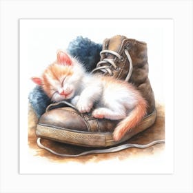 Kitten Sleeping In A Shoe Art Print