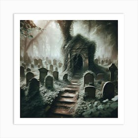 Graveyard Haunted House Art Print