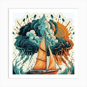 A sailing boat in the middle of the sea 11 Art Print