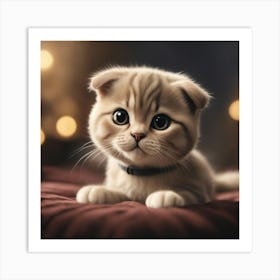 A Cute Scottish Fold Kitty, Pixar Style, Watercolor Illustration Style 8k, Png (10) Art Print