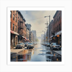 Wet Street Down Town Art Print