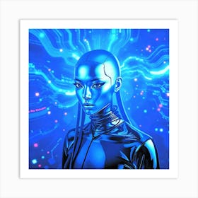 Futuristic Woman in Blue Lighnig Art Print