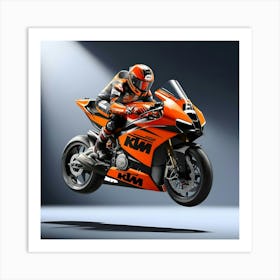 A Highly Detailed, Photorealistic Illustration Of A Sleek, Orange, And Black MotoGP KTM Art Print