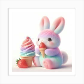 Bunny Eating Ice Cream 1 Art Print