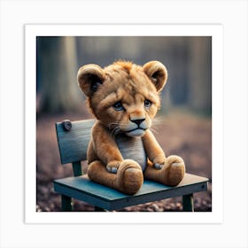 The Picture Shows A Cute Stuffed Lion Cub With A Art Print