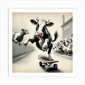 Cow On Skateboard 7 Art Print