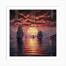 Sunset Over The Ocean 1 Art Print