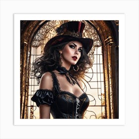 Steampunk Beauty with Hat Art Print