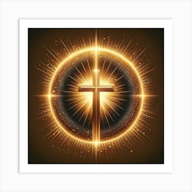 Golden Cross With Rays Of Light 1 Art Print