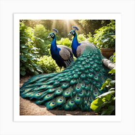 Peacocks art print Art Print