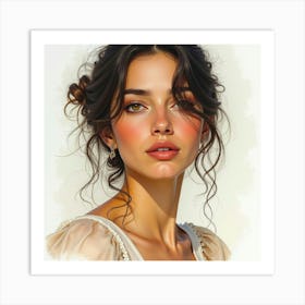 Spanish Woman With A Serene Gaze, Watercolor With Peaceful Tones 1 Art Print