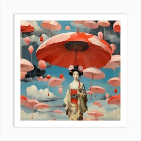 Japanese woman with umbrella Art Print