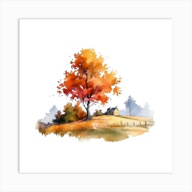 Watercolor Autumn Tree Art Print