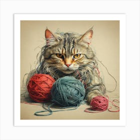 Cat With Yarn 7 Art Print