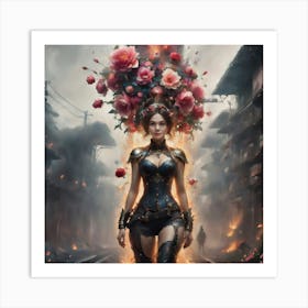 Woman With Flowers On Her Head Art Print