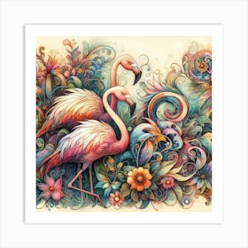 Colorful Flamingos 3 Art Print