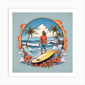 Surfer On The Beach Art Print