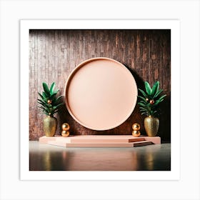 Pink And Gold Round Frame Art Print