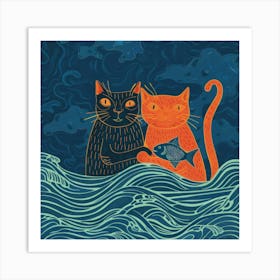 Cat And Fish 7 Art Print