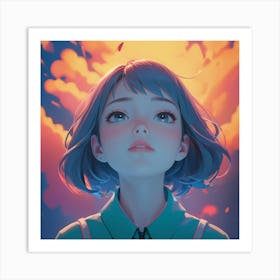 Anime Girl With Blue Hair 5 Art Print