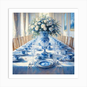 Blue And White Table Setting 1 Art Print