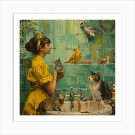 'Cats In The Bathroom' 1 Art Print