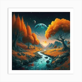 A Picture Of A Fall Landscape With Trees Mountain 2 Art Print