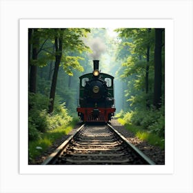 Old Fashioned Train On Ancient Tracks Through A Lush Forest 1 Art Print