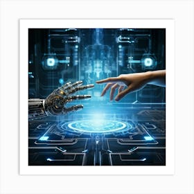 Abstract Concept Art Depicting A Fusion Of Humanity And Artificial Intelligence Where A Human Finge (3) Art Print