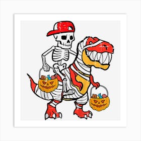 Kids Cool Skeleton Cap Riding Dinosaur Mummy Halloween Boys Kids Art Print