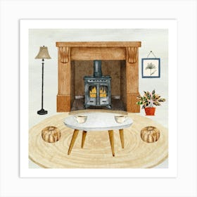 Laundry Living Room With Fireplace Art Print