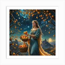 Woman Holding Oranges Art Print