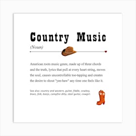 Country Music Meaning Dictionary Style Art Print