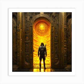 A Human Explorer Find A Portal To An Other Dimension Masterful Gold Color Detail Painting Art Print
