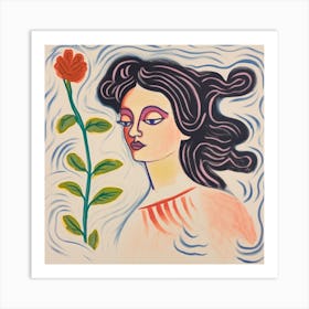 Woman With A Rose Art Print