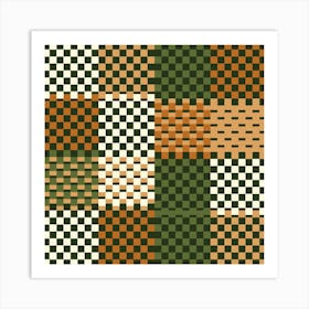 Boho Checkered Pattern Muted Earthy Colors Art Print