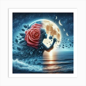 Moon And Roses 2 Art Print