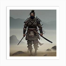 In An Uncharted Land Far away a Worn Samurai roams Art Print