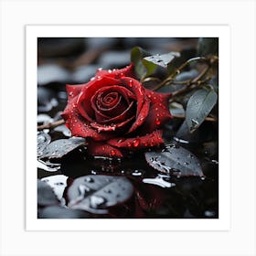 Red Rose In Water Art Print