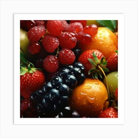 Red Berry And Grapes Fresh Fruits Art Print