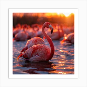 Flamingos At Sunset 4 Art Print