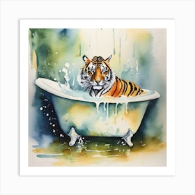 Tiger In Bath Art Print