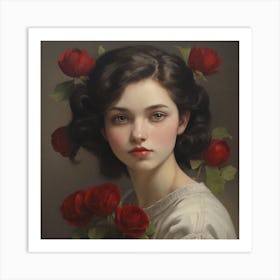 Girl With Roses Art Print