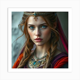 Portrait Of A Beautiful European Lady In Traditional Costume Ai Art Print