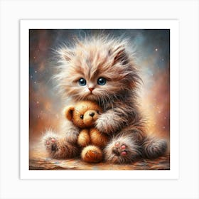 Little Kitten With Teddy Bear Art Print