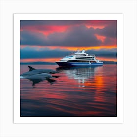 Sunset With Dolphins 1 Art Print