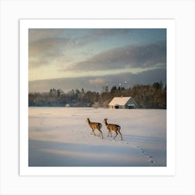 Deer In The Snow 18 Art Print