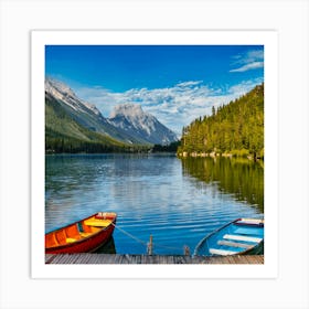 Canoes On A Lake Art Print