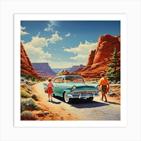 90's car, A Classic 1960s Family Road Trip Scene art print 10 Art Print