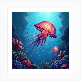 Jellyfish In A Blooming Reef 1 Art Print